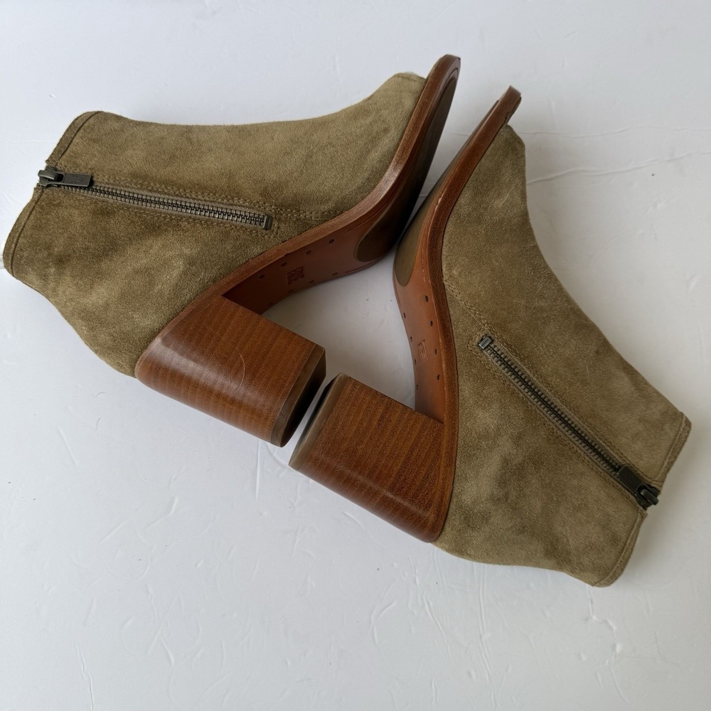 Frye Danica Women's Size 9M Peep Toe Ankle Booties Sand Suede Block Heel Shoes - Picture 6 of 8